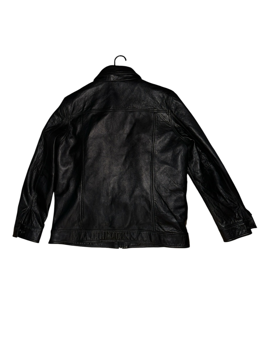 Perry Ellis Portfolio black leather jacket featuring a quilted interior lining - Picture 4 of 17